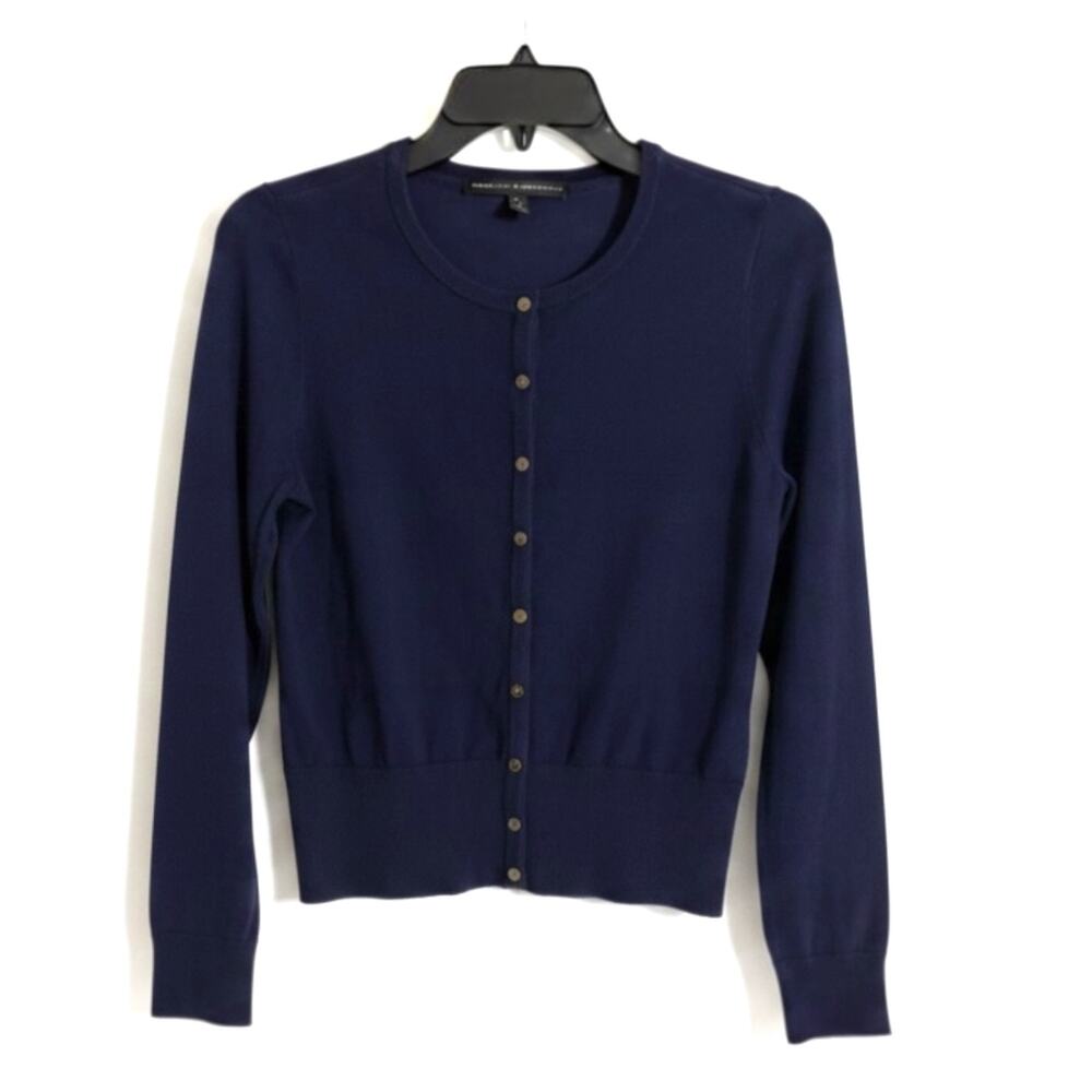 White House Black Market Navy Blue Button Front Cardigan Sweater Size S